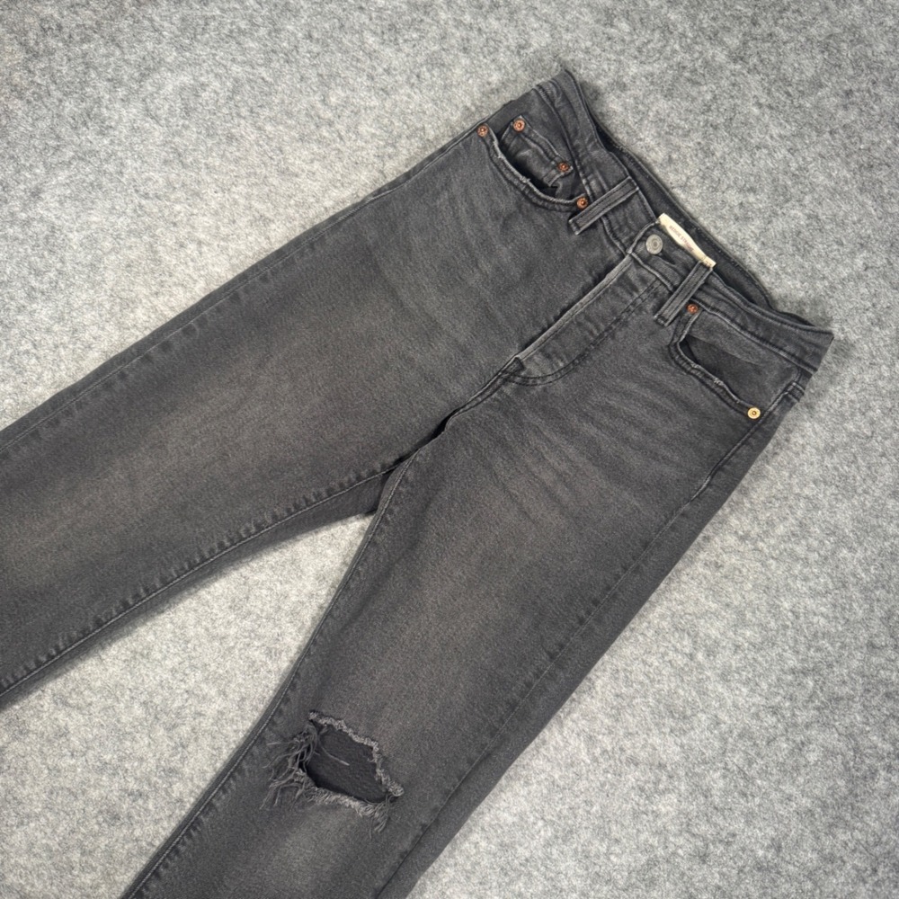 Levis Wedgie Straight Jeans Womens 27 Gray Distressed High Rise 34964-0149‎